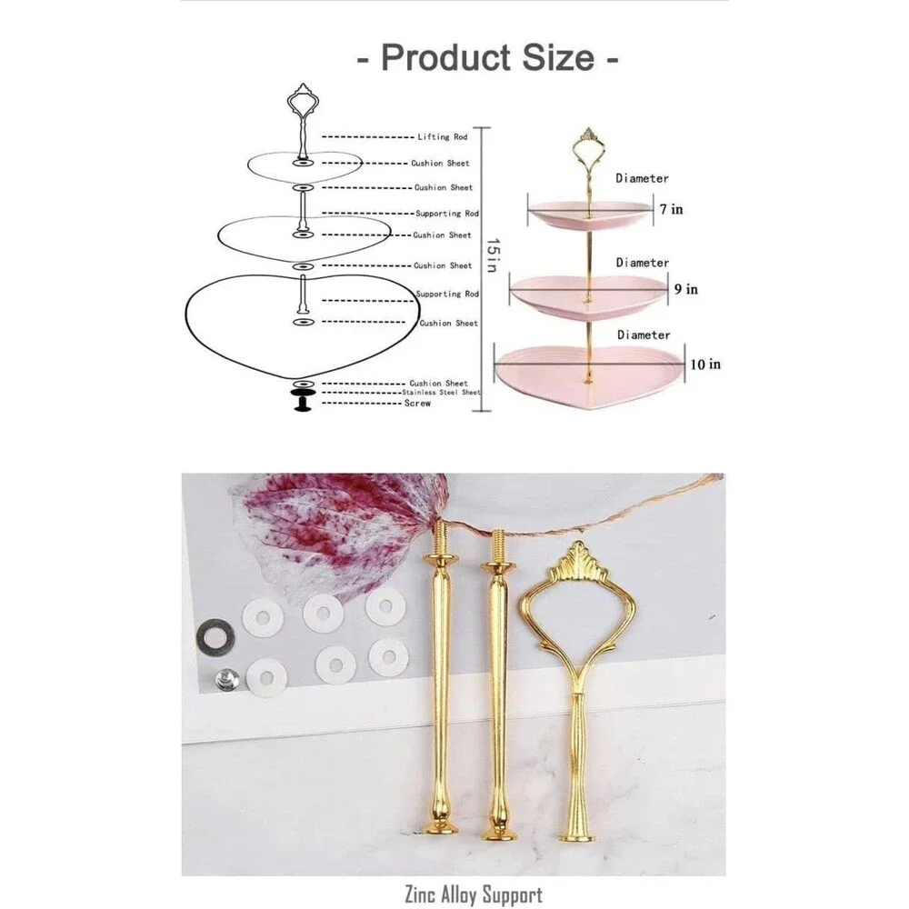 3 Tier Ceramic Heart Stand Wedding, Dessert Cupcake Stand for Tea Party Pink